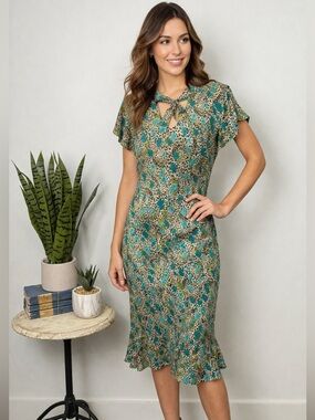 ❄️ Vtg Amanda Lane Floral Animal Print Dress Size Large